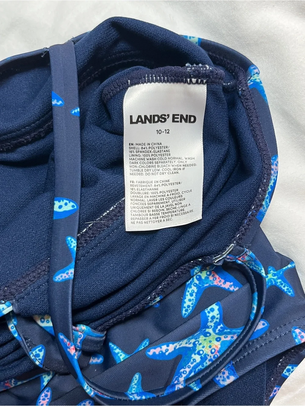 Lands' End Girls 2 Pc Rash Guard Swimsuit Set Starfish Print Navy UPF‎ 10-12